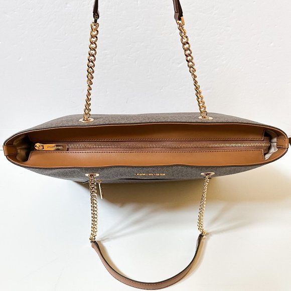 Michael Kors Jet Set Large Front Pocket Tote Bag + Double Zip Wallet MK Brown - Picture 7 of 16